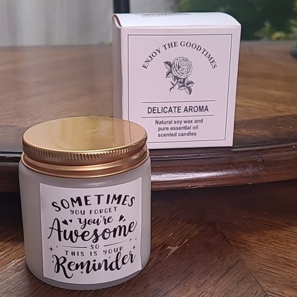 New in box! You're Awesome white jar candle natural soy wax White Tea aroma - Picture 1 of 4